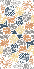 Multicolor abstract background with tropical palm leaves in Matisse style. Vector seamless pattern with Scandinavian cut out elements.