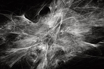 Naklejka premium White pattern of crooked threads on a black background. Abstract fractal 3D rendering
