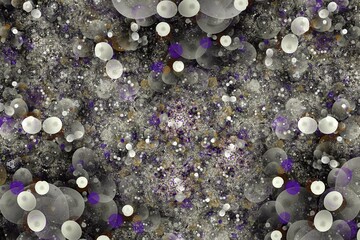 Gray purple pattern of small curved round spots on a black background. Abstract fractal 3D rendering