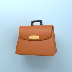 Briefcase or schoolbag for education, finance, business and learning. isolated on blue background. 3d realistic symbol icon cartoon render.busniess and education concept.