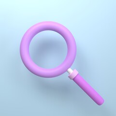 Magnifying glass for discovery, research, search and finding. isolated on blue background. 3d realistic symbol icon cartoon render.business analysis information and development concept.