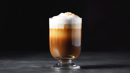 Cafe latte macchiato, layered coffee in a glass.