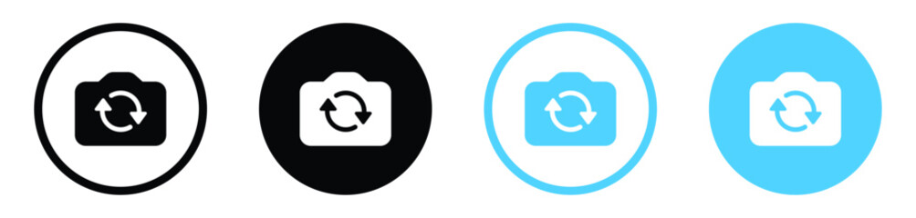 Obraz premium Flip camera icon. Photo camera symbol with rotation circular two arrows icon. rotate camera icon button in filled, thin line, outline and stroke style for apps and website