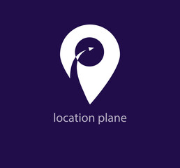 Airplane logo inside the location icon. Creative flight location logo template. vector