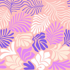 Multicolor abstract background with tropical palm leaves in Matisse style. Vector seamless pattern with Scandinavian cut out elements.