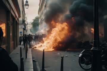 Paris demonstration fire. Generate Ai - obrazy, fototapety, plakaty
