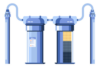 Water purification filtration tank facility concept. Vector graphic design illustration