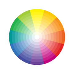 Color wheel isolated on white background. Color Gradient to white. Color theory. Understanding colors. Primary secondary tertiary colors
