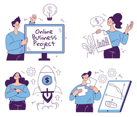 Business people character job work team teamwork abstract concept. Vector graphic design illustration