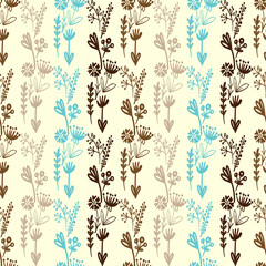 Floral seamless backgrounds set, hand drawn elements