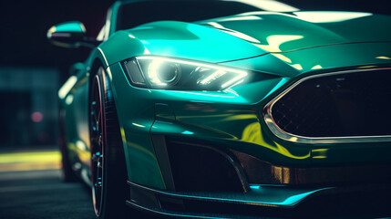 Fototapeta na wymiar A super green sports car background wallpaper illustration. 