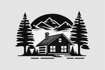 Obraz premium rustic cabin nestled in a forest clearing. Generative AI