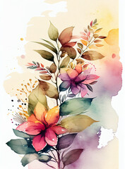 Flower watercolor painting. Background with watercolor flowers for design. Generative AI