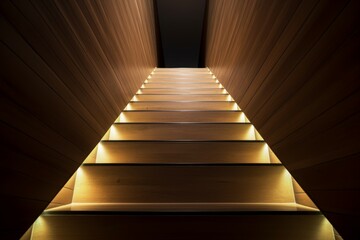 Wooden staircase with light. Generate Ai