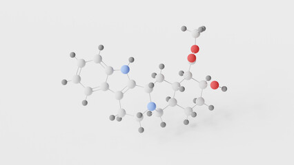 yohimbine molecule 3d, molecular structure, ball and stick model, structural chemical formula quebrachine