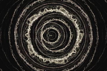 Acrylic kitchen splashbacks Fractal waves Beige round pattern of crooked waves on a black background. Abstract fractal 3D rendering