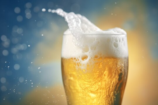 Beer with foam and drops. Generate Ai