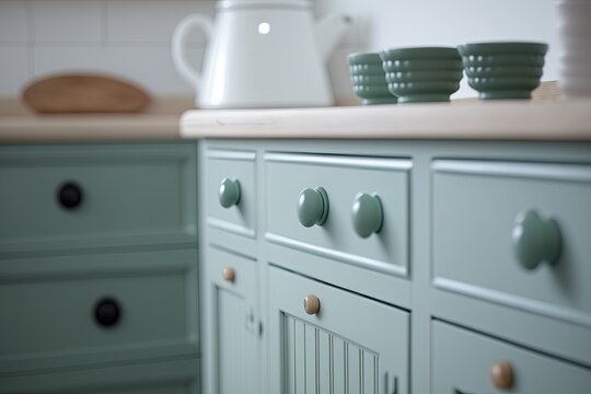 close-up view of kitchen cabinet knobs. Generative AI