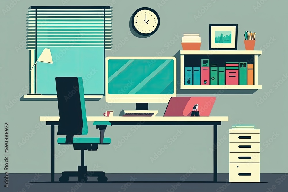 Poster modern computer desk setup with a monitor and laptop. generative ai