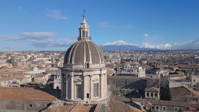 flying clockwise around dome of Cathedral of Saint Agatha in Catania Sicily