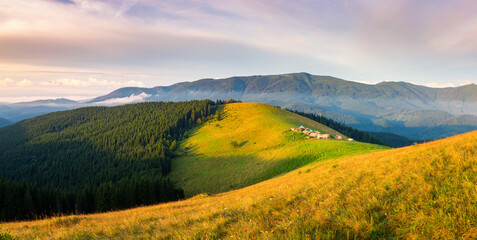 Splendid scene of rolling countryside in the morning light. Carpathian mountains, Ukraine, Europe. - obrazy, fototapety, plakaty