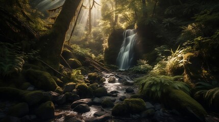 Waterfall Oasis in the Forest, generative AI