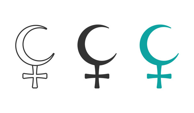 Lilith symbol vector icons set. Moon and cross concepts