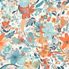 Fototapeta na wymiar Vibrant and colorful floral seamless pattern, perfect for adding a touch of liveliness to any design project.