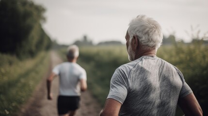 Fototapeta premium Active older mens running outdoors. Generative AI
