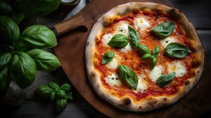 Traditional Italian Pizza Margherita, Quattro Stagioni, Diavolo, Hawaiian, Funghi or Frutti di Mare. A favorite Italian dish with a crispy base. Generative AI