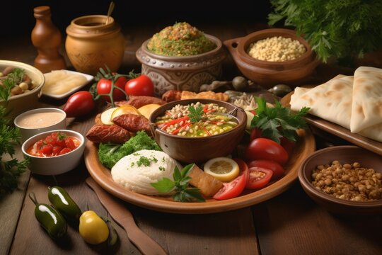 Lebanese food table. Generate Ai