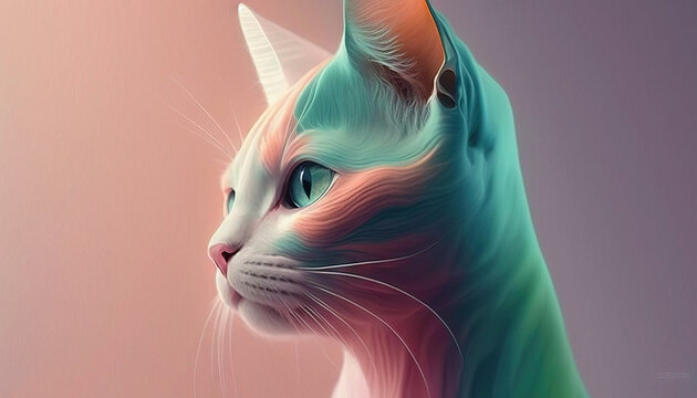 Cat abstract wallpaper. Soft background with kitten in Pastel colors generative ai