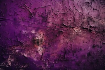 Fototapeta premium Purple grunge rusty background. Old rough concrete distressed texture. The wall of the building with cracks. Close-up. Crushed broken damaged surface. AI generative