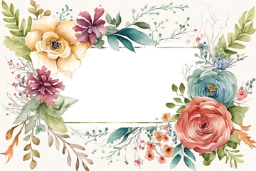 Frame with roses, colorful floral frame for invitation card or wedding name card. Generative AI