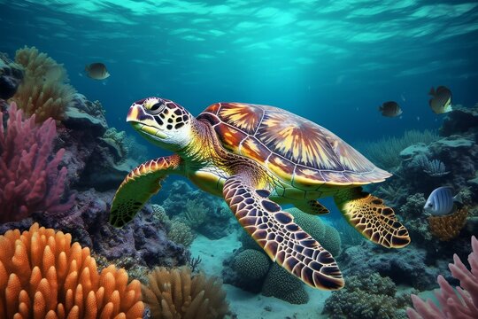 Turtle underwater swim. Generate Ai