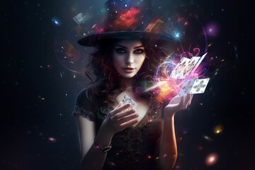 Magic witch with cards. Generate Ai