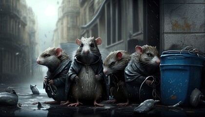 Angry rats among the rubbish on the street in Paris by Generative AI - obrazy, fototapety, plakaty