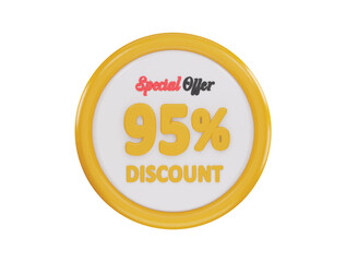 95 percent discount special offer icon 3d rendering vector illustration