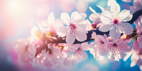 Pink cherry tree blossom flowers blooming in springtime Generative AI