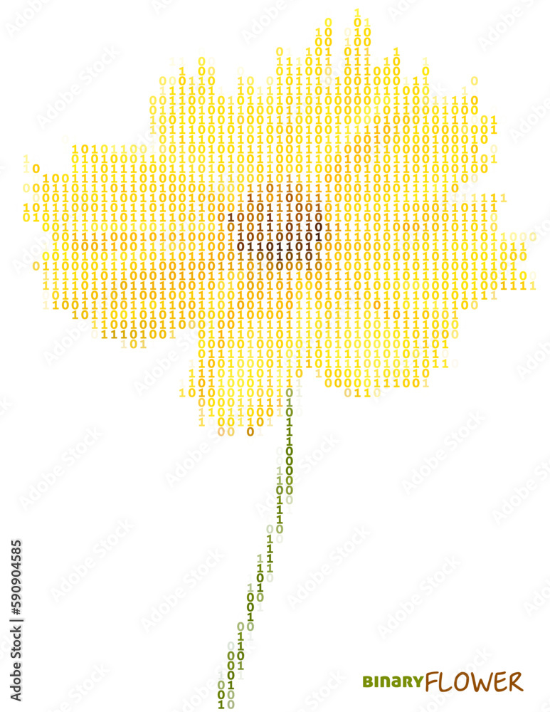 Poster Concept about artificial intelligence. Binary flower by ones and zeros