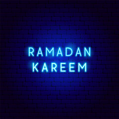 Ramadan Kareem Neon Text. Vector Illustration of Religion Arabian Glowing Concept.