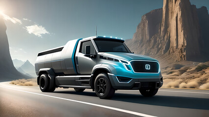 Fototapeta na wymiar Digital illustration of a futuristic truck, generative AI