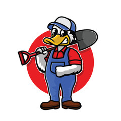 duck mascot gardener cartoon character design