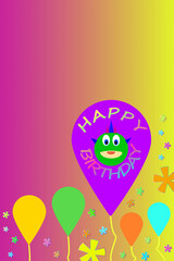 Illustration, happy birthday, card design for parties, colorful and details, copy space.