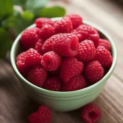 Bowl of raspberries. Illustration, generative ai.