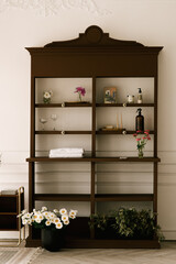 Beautiful wooden shelving with home decor