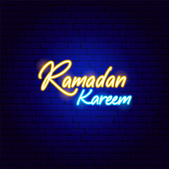 Fototapeta na wymiar Ramadan Kareem Holiday Neon Text. Vector Illustration of Religion Arabian Glowing Concept.