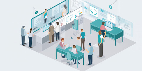 Office Scene Illustration of Collaborative Teamwork - Generative AI