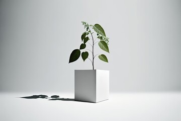 small potted plant in a white square vase. Generative AI