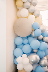 Beautiful photo zone with white, blue and silver balls